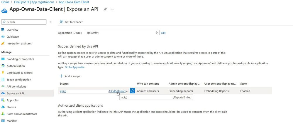 Expose an API and Scope Name in client app