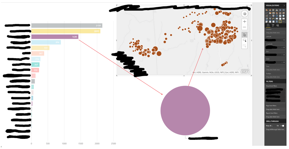 Problem: Selected Category (vendor) shows identical color in the 2 Charts, but a different color in the ArcGIS map visual