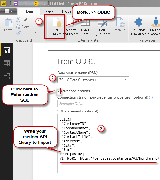 Step-3: Import REST API data in Power BI using ODBC connection (Under Get Data >> More >> Other)