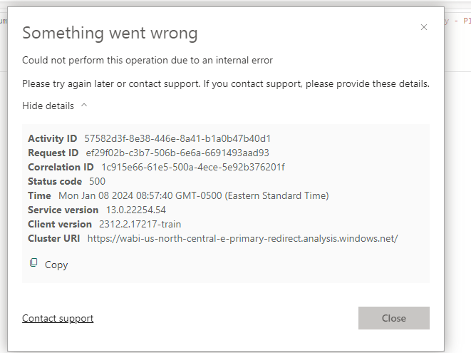 Something went wrong error when saving a dataflow - Microsoft Fabric ...