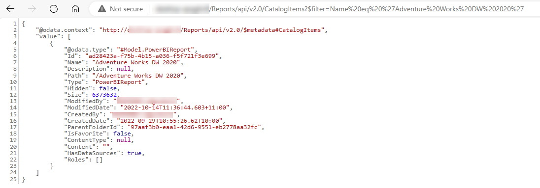 Power BI Report Server REST API does not return JS... - Microsoft ...