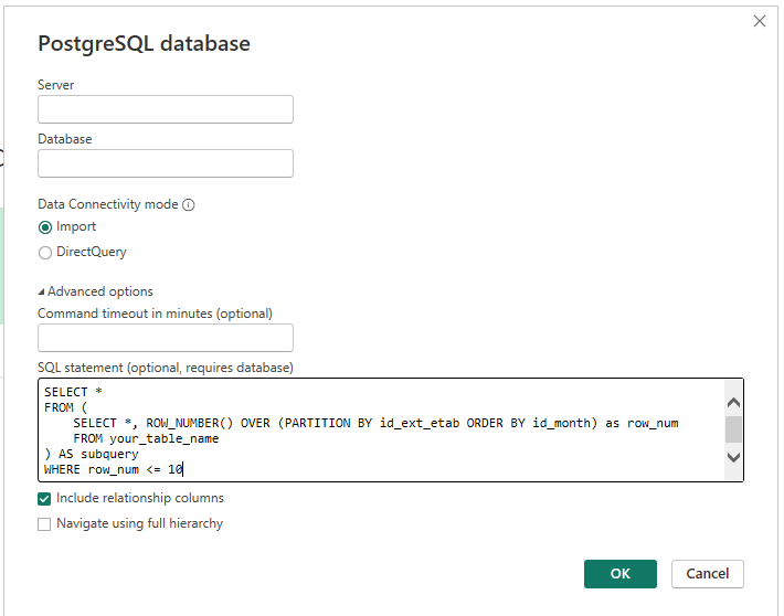 Top N Lines with direct query table - Microsoft Fabric Community