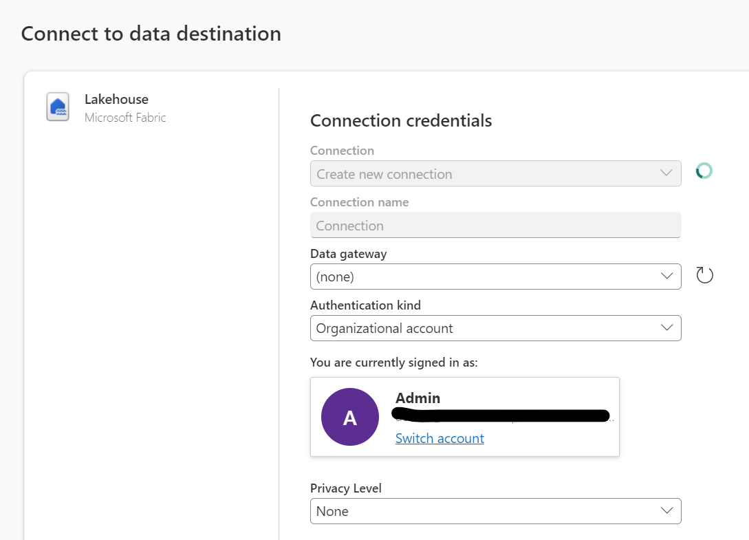 Can't create a Lakehouse destination - Microsoft Fabric Community