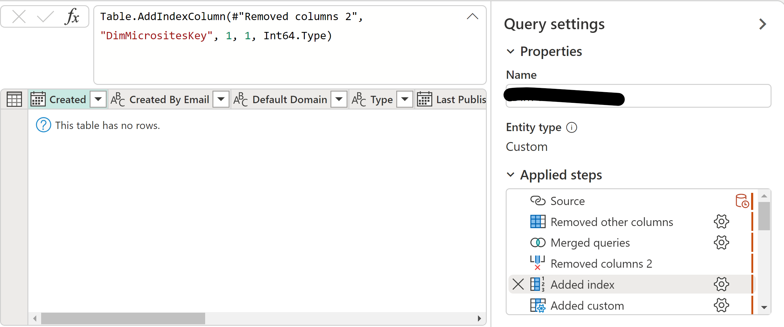 Added Index column in Power Query results in 