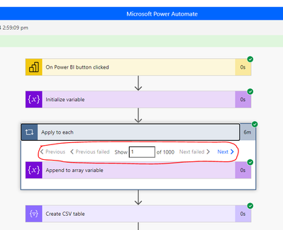 screenshot of flow in power automate connected through PowerBI