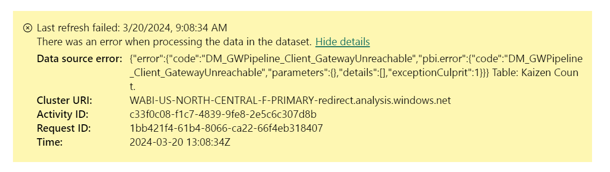 Gateway error - Microsoft Fabric Community