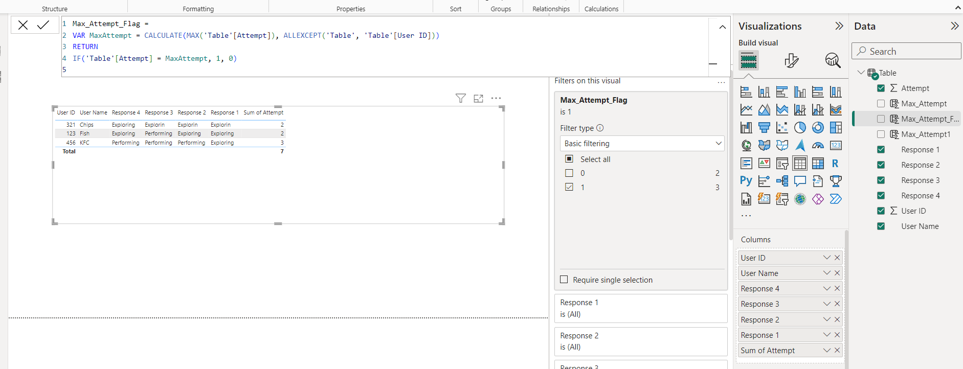 DAX formula to create a table which has max attemp... - Microsoft ...