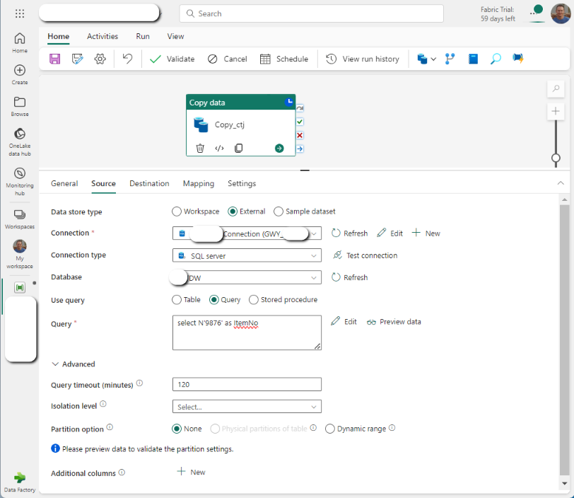 Pipeline config using OnPremise Data Gateway