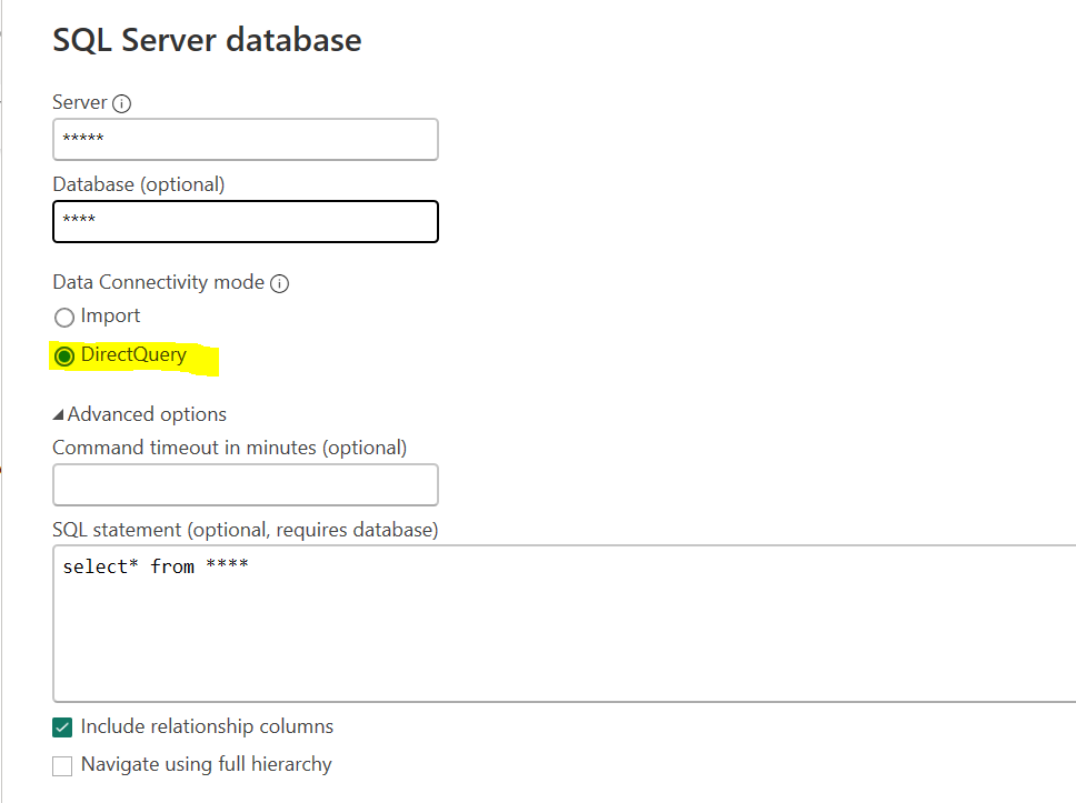 Direct query with sql stetement - Microsoft Fabric Community