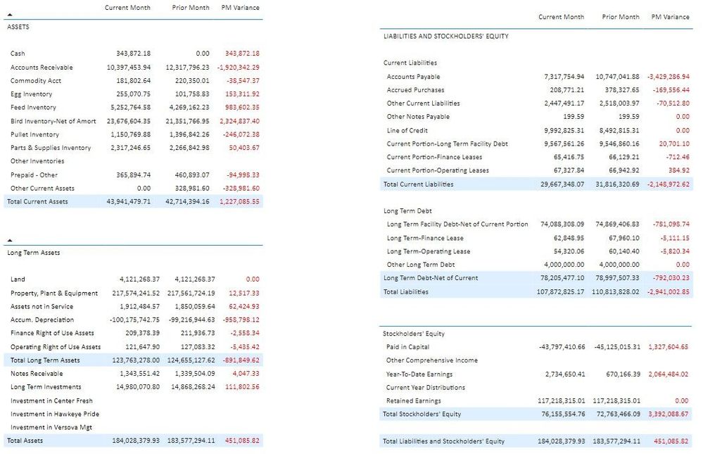 BALANCE SHEET (Had to break it up into (4) Table Visuals