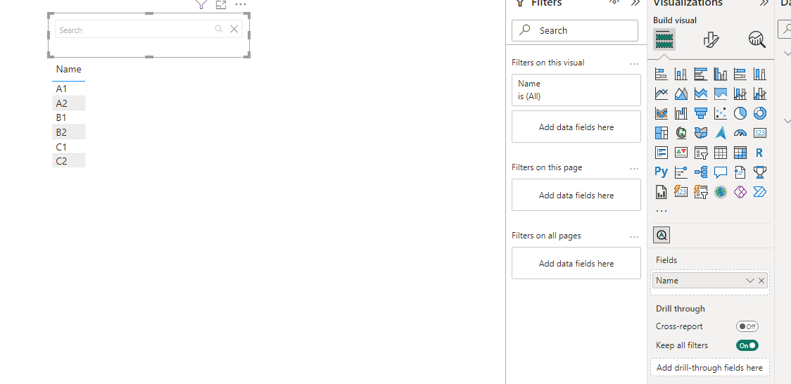 Search box in page level for buttons - Microsoft Fabric Community