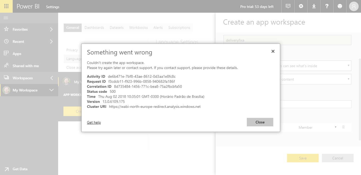 Solved: Could not create workspace - Microsoft Fabric Community