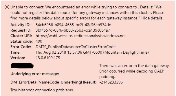 We could not register this data source for any gat... - Microsoft ...