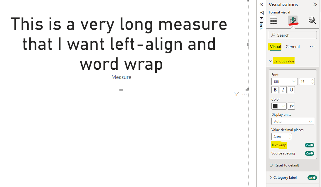Solved: word wrap a long measure and left align - Microsoft Fabric ...