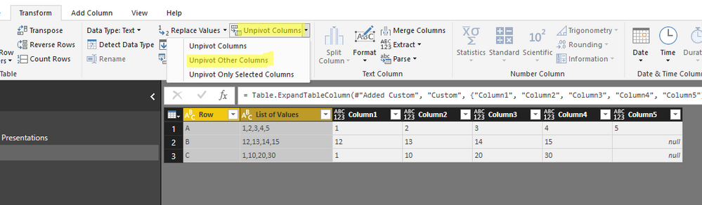 Select all OTHER columns than the ones expanded and UNPIVOT OTHER Columns