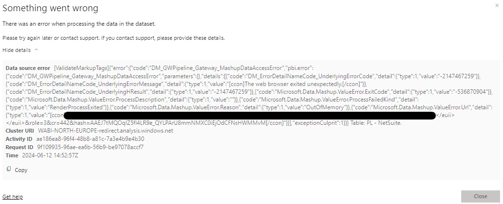 There was an error when processing the data in the... - Microsoft ...