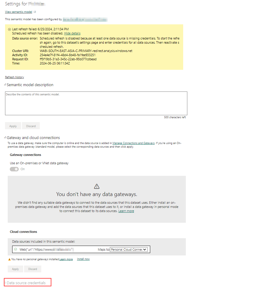 Unable to set data source credentials to public we... - Microsoft ...