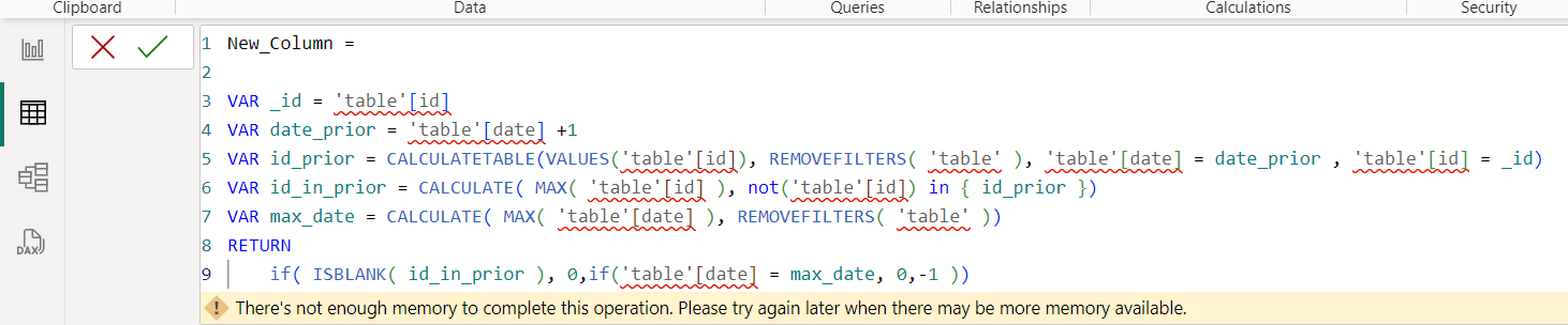 DAX New Column Error - not enough memory - Microsoft Fabric Community