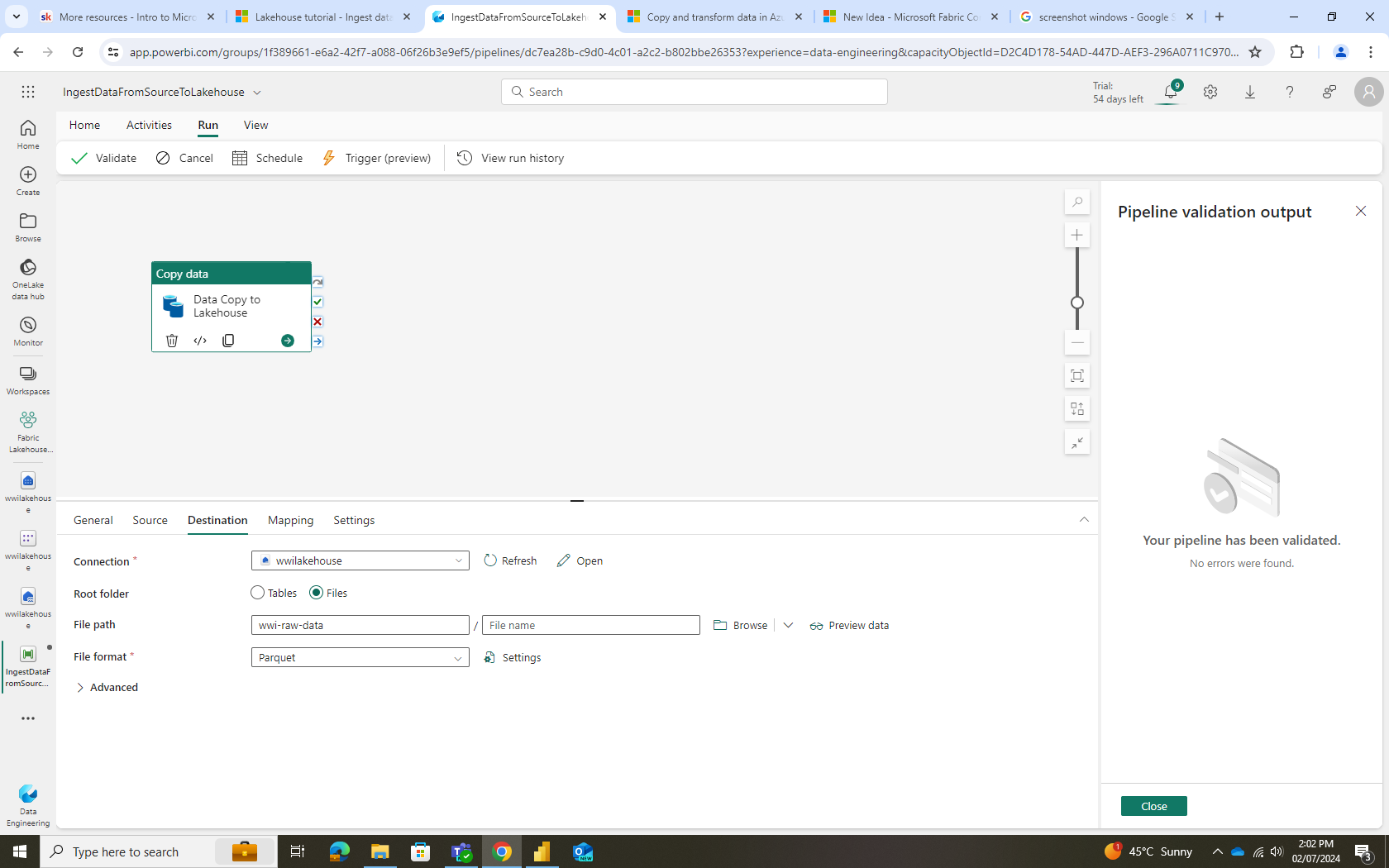 Unable to ingest data via Data Pipeline - Microsoft Fabric Community