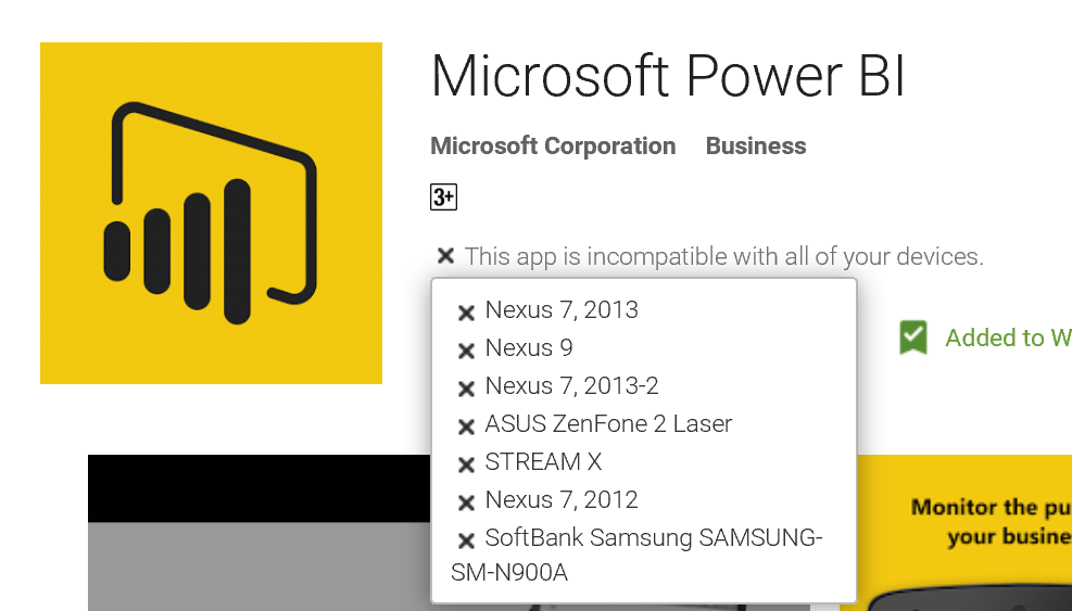 Power BI Mobile are not supported
