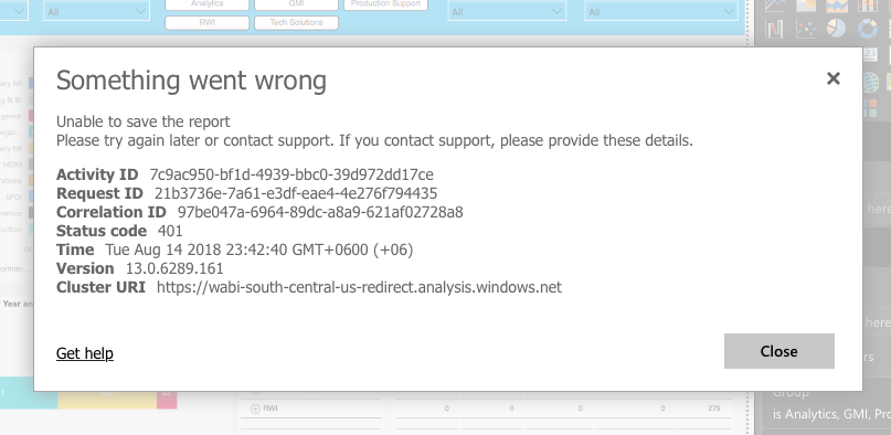 Unable to save the report in app.powerbi.com
