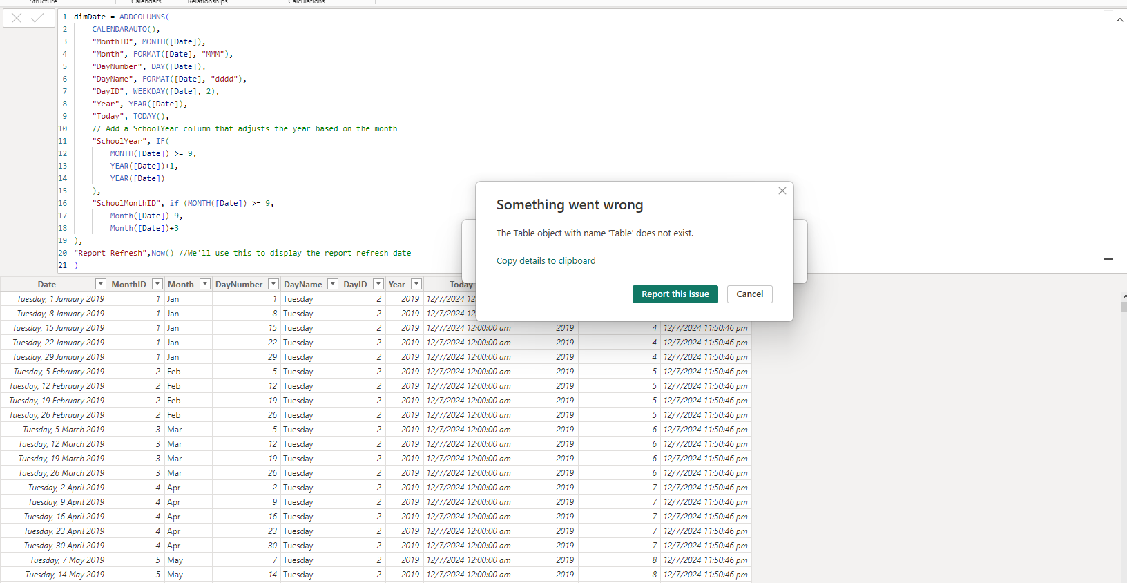 Error The Table object with name 'Table' does not ... - Microsoft ...