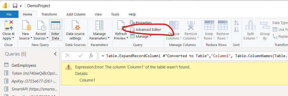 Expression.Error: The column 'Column1' of the tabl... - Microsoft ...