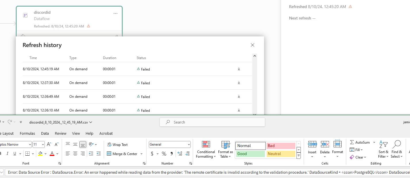 Postgresql Data Loads, Fails on Refresh - Microsoft Fabric Community