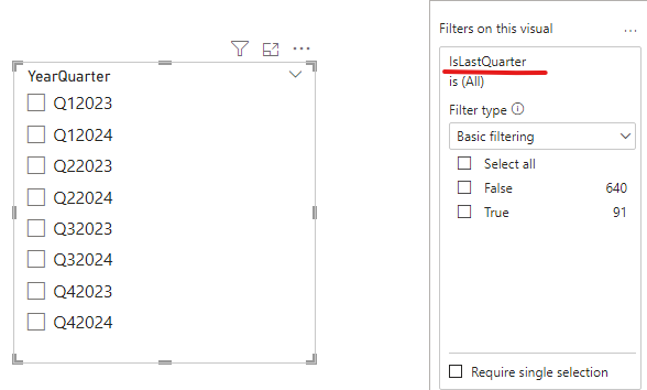 Solved: Dynamic last quarter slicer - Microsoft Fabric Community