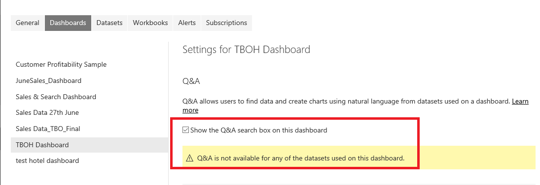 QnA section unavailable on the dashboard - Microsoft Fabric Community