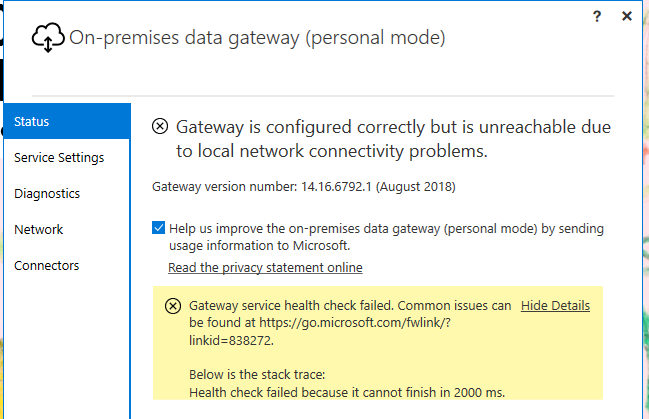 Solved: Gateway connection issue + rolling back versions? - Microsoft ...