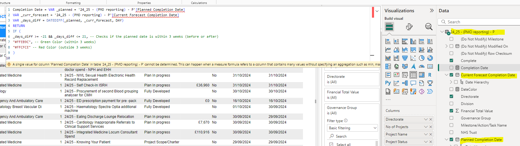 Solved: To return colored column if the date is less than ...