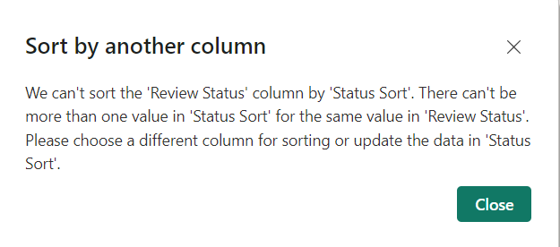Bug: Sort by another Column Error Message - Microsoft Fabric Community