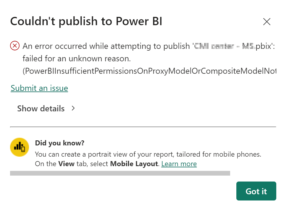 Couldn't publish to Power BI - Microsoft Fabric Community