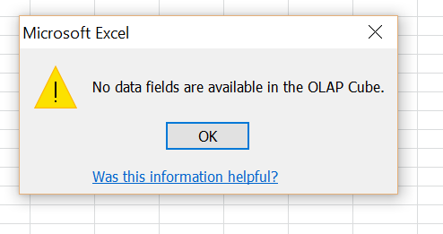 Analyze in Excel - No Data Fields in OLAP Cube - Microsoft Fabric Community