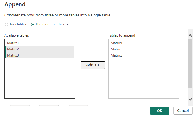 Combine multiple Matrix - Microsoft Fabric Community