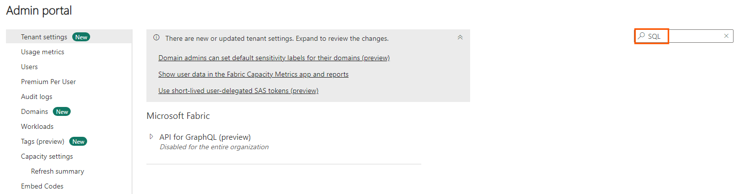 Solved: SQL Preview not an option in admin portal - Microsoft Fabric ...
