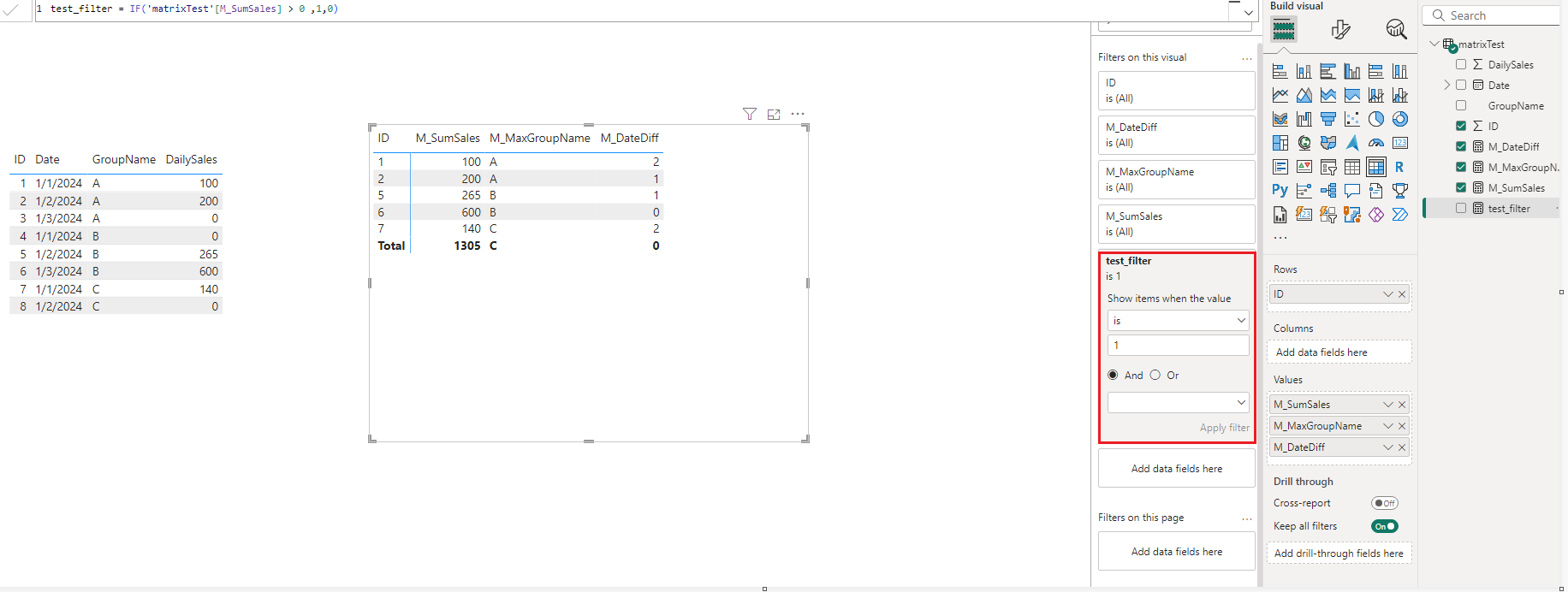Filter a matrix visual with values of measure - Microsoft Fabric Community