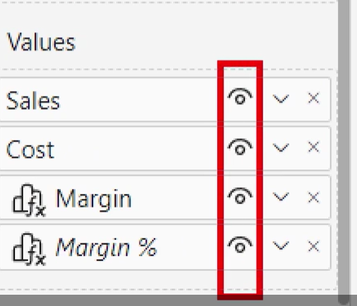 Solved: Show / Hide icon under values in matrix visual not ...