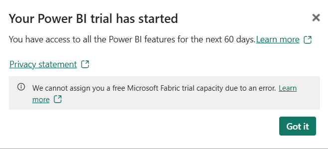Unable to Create Fabric Account - Microsoft Fabric Community