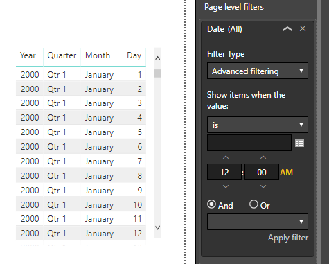 Solved: Page Filter does not effect Date Hierarchy - Microsoft Fabric ...