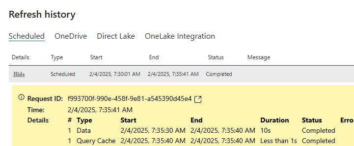Get error from scheduled refresh but not get error... - Microsoft ...