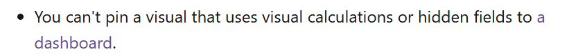 Solved: Unable to pin Visual with visual calculation - Microsoft Fabric ...