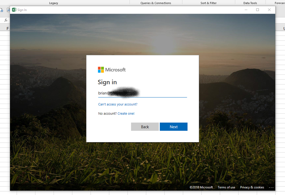 2 - The popup for the MS Authentication