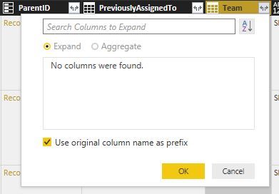 No columns were found when tried to expand from column