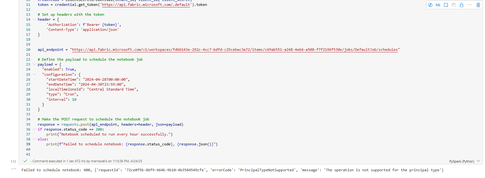 Notebook Schedule using the REST API with Service ... - Microsoft ...