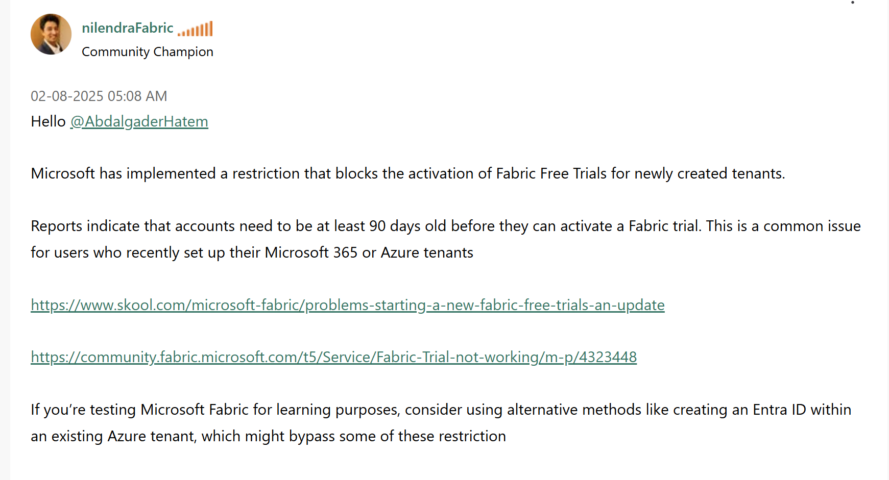 Couldn't free trail fabric - Microsoft Fabric Community