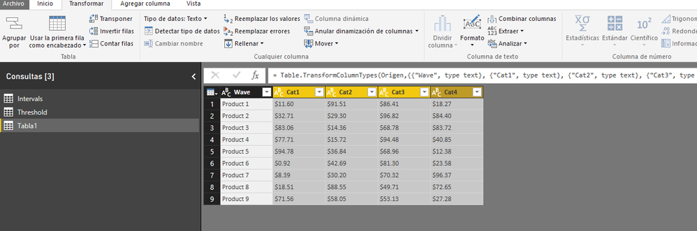 Select your columns Cat 1 to Cat 4