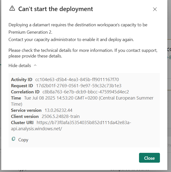 More accurate error message for capacity - Microsoft Fabric Community