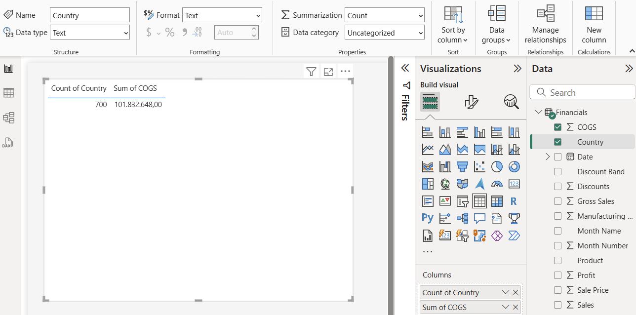 Solved: Show row count of Text Column in Total - Microsoft Fabric Community